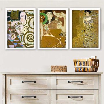 Gustav klimt 3 Parça Beyaz Çerçeveli Tablo 55cm x 75cm