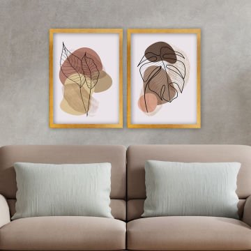 2 Parçalı Altın Çerçeveli Tablo 55cm x 75cm