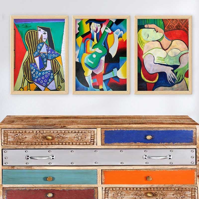 Pablo Picasso 3 Parça Naturel Çerçeveli Tablo