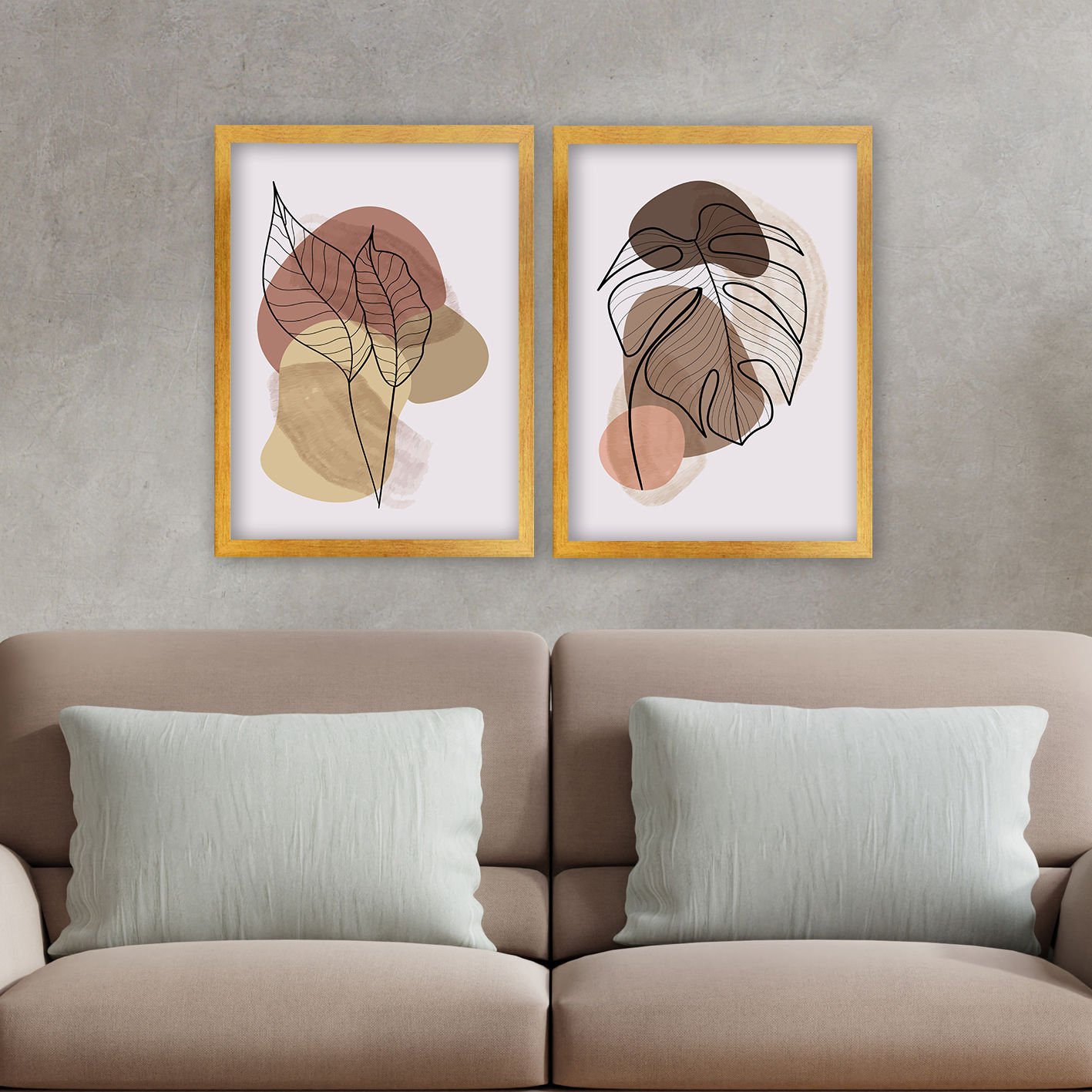 2 Parçalı Altın Çerçeveli Tablo 55cm x 75cm