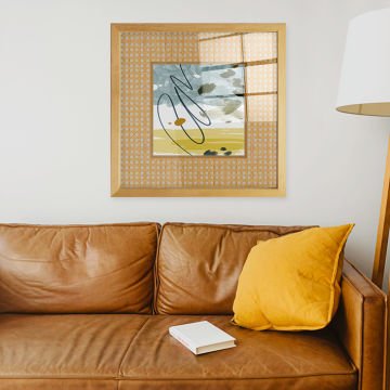 Naturel Çerçeveli Hasır Baskı Cam Tablolar 40cm x 40cm