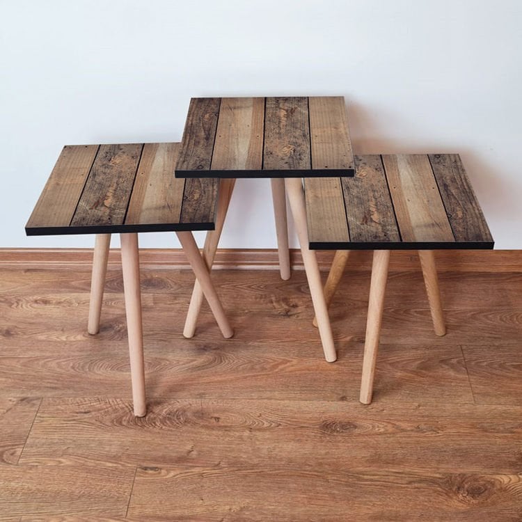 Desenli 3lü Zigon Sehpa