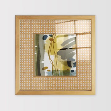 Naturel Çerçeveli Hasır Baskı Cam Tablolar 40cm x 40cm