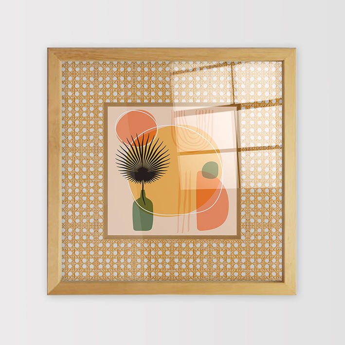Naturel Çerçeveli Hasır Baskı Cam Tablolar 50cm x 50cm