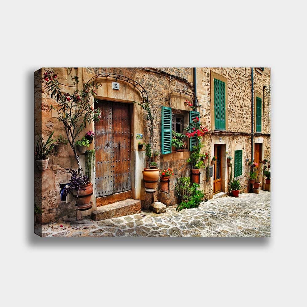 Sokak Taş ev Kanvas Tablo 90cm x 130cm