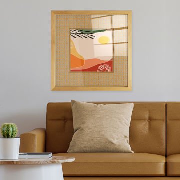 Naturel Çerçeveli Hasır Baskı Cam Tablolar 50cm x 50cm