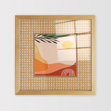 Naturel Çerçeveli Hasır Baskı Cam Tablolar 50cm x 50cm