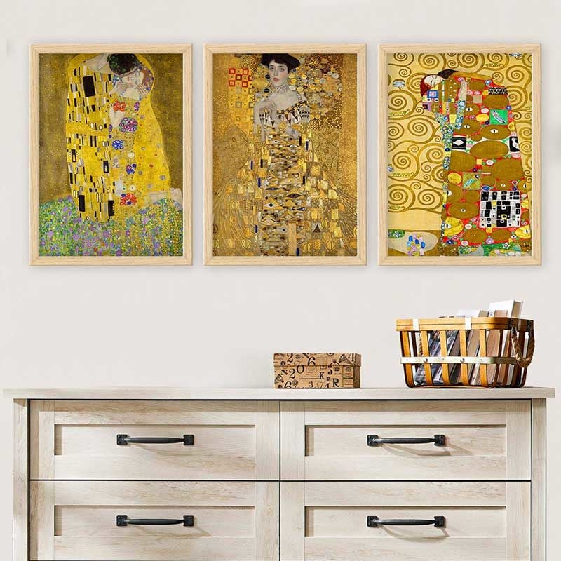 Gustav klimt 3 Parça Naturel Çerçeveli Tablo