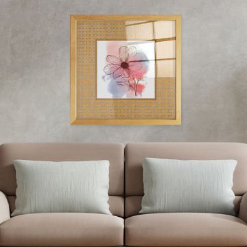 Naturel Çerçeveli Hasır Baskı Cam Tablolar 50cm x 50cm