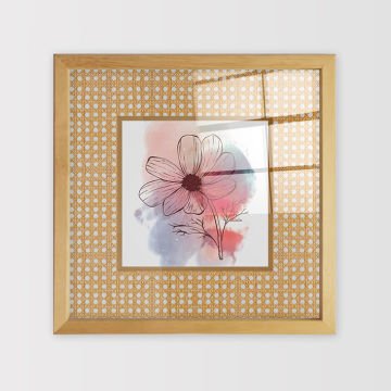 Naturel Çerçeveli Hasır Baskı Cam Tablolar 50cm x 50cm