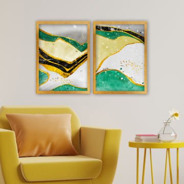 2 Parçalı Altın Çerçeveli Tablo 55cm x 75cm