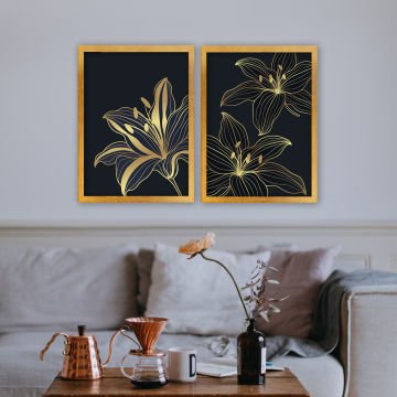 2 Parçalı Altın Çerçeveli Tablo 35cm x 45cm