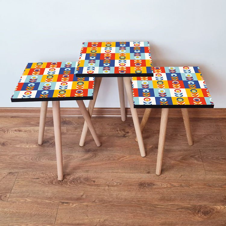 Desenli 3lü Zigon Sehpa