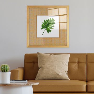 Naturel Çerçeveli Hasır Baskı Cam Tablolar 40cm x 40cm