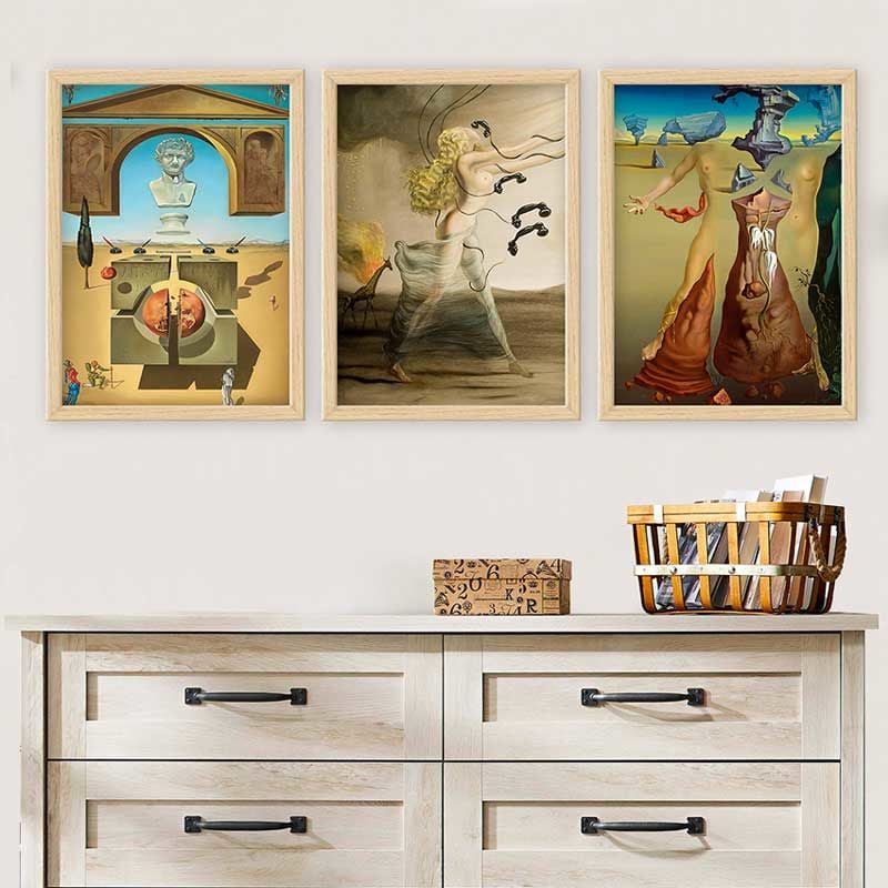 Salvador Dali 3 Parça Naturel Çerçeveli Tablo