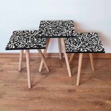 Desenli 3lü Zigon Sehpa