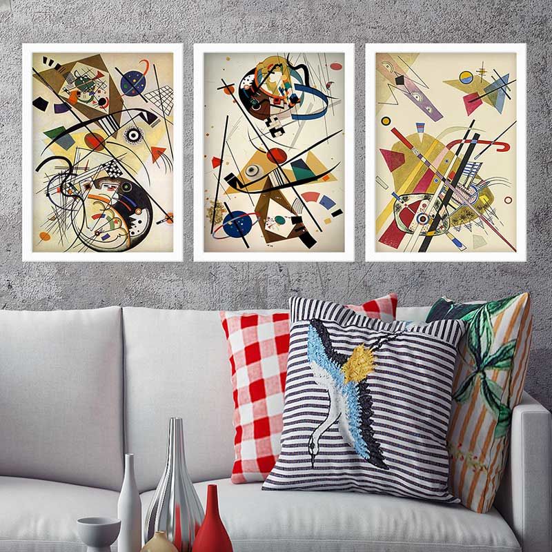 Wassily Kandinsky 3 Parça Beyaz Çerçeveli Tablo 55cm x 75cm