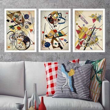 Wassily Kandinsky 3 Parça Beyaz Çerçeveli Tablo 55cm x 75cm