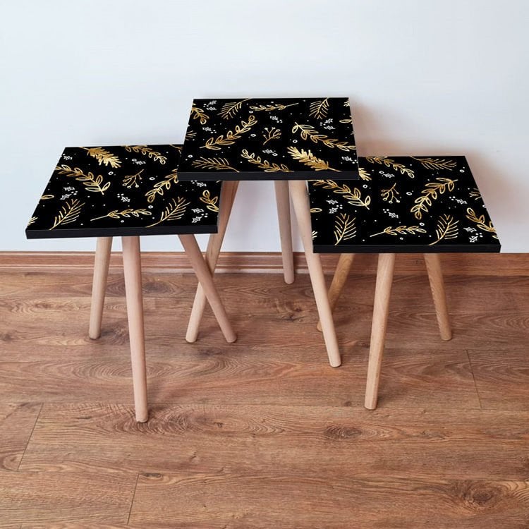 Desenli 3lü Zigon Sehpa