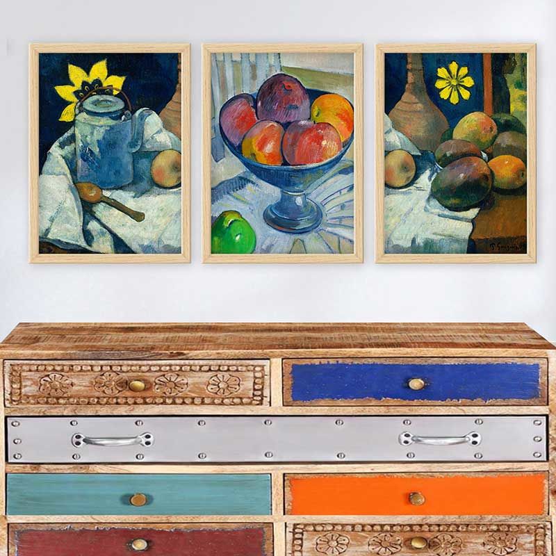 PAUL GAUGUIN 3 Parça Naturel Çerçeveli Tablo