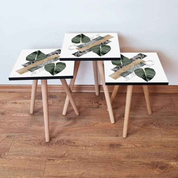 Desenli 3lü Zigon Sehpa