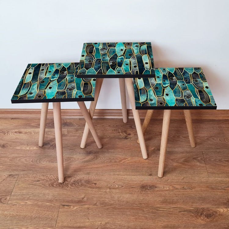 Desenli 3lü Zigon Sehpa