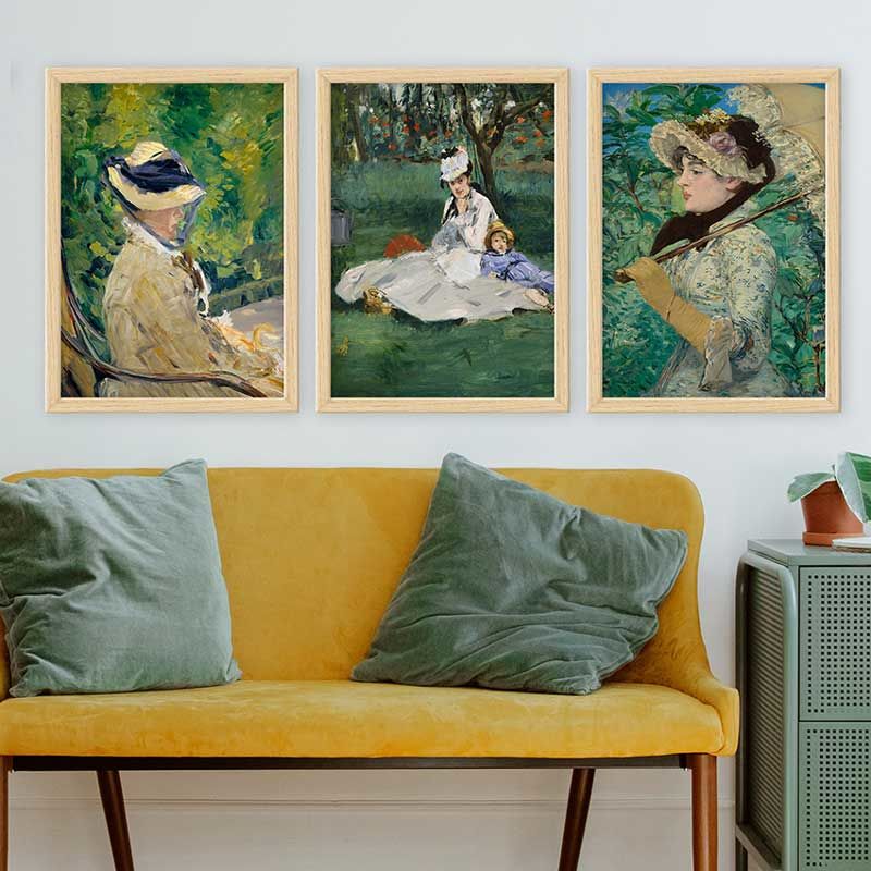 ÉDOUARD MANET 3 Parça Naturel Çerçeveli Tablo