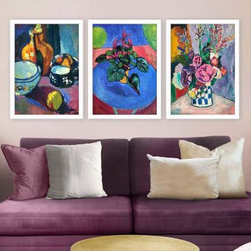 Henri Matisse 3 Parça Beyaz Çerçeveli Tablo 55cm x 75cm