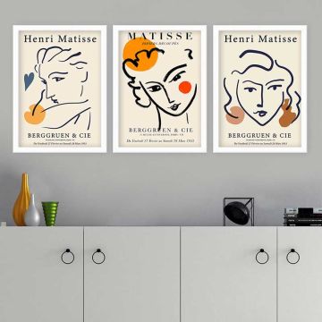 Henri Matisse 3 Parça Beyaz Çerçeveli Tablo 55cm x 75cm