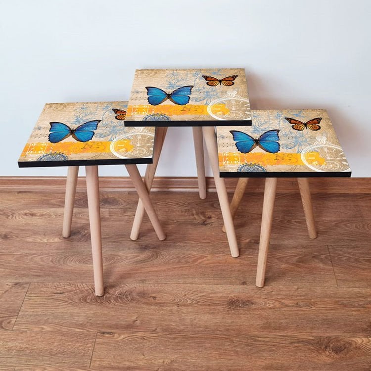 Desenli 3lü Zigon Sehpa