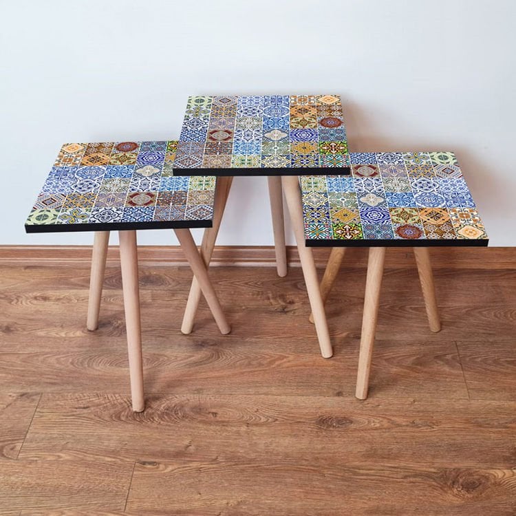 Desenli 3lü Zigon Sehpa