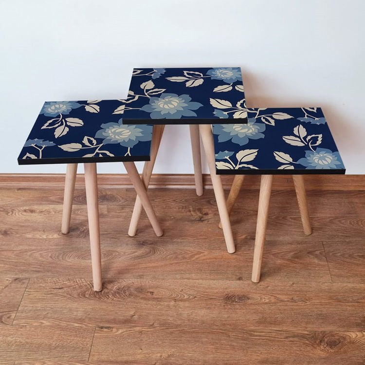 Desenli 3lü Zigon Sehpa