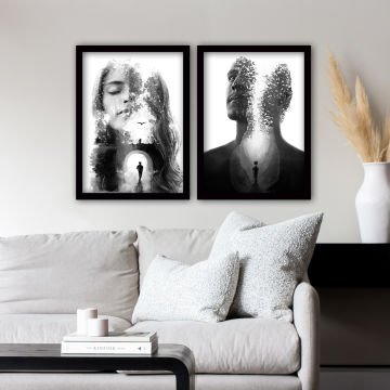 2 Parçalı Siyah Çerçeveli Tablo 35cm x 45cm