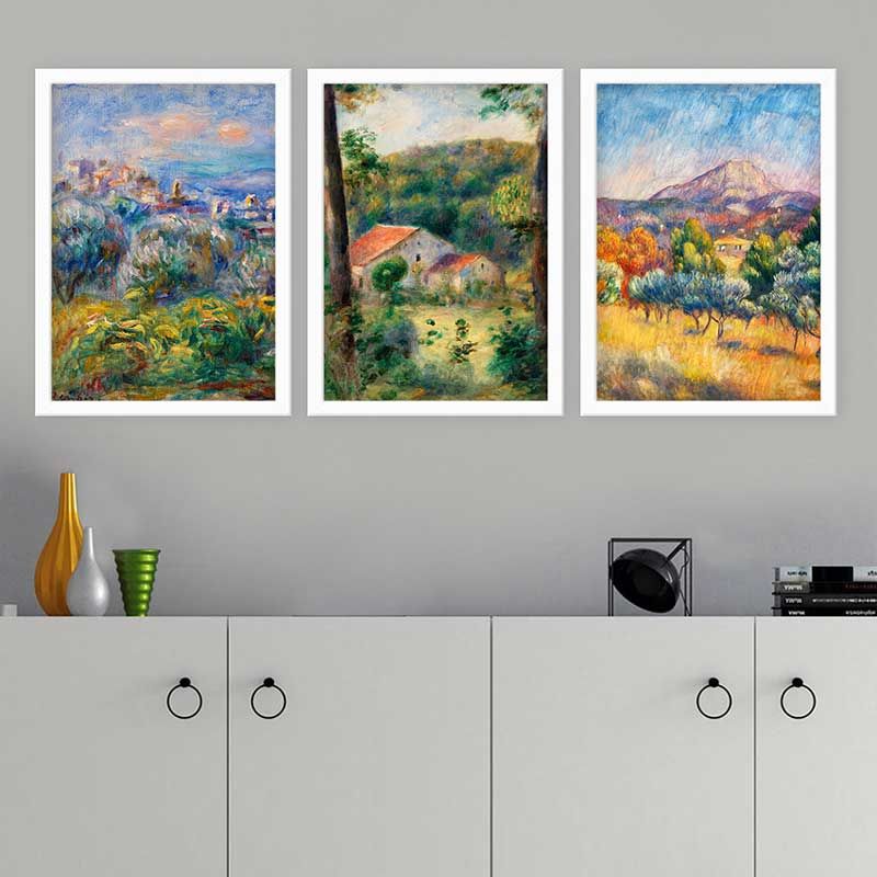 AUGUSTE RENOIR 3 Parça Beyaz Çerçeveli Tablo 55cm x 75cm