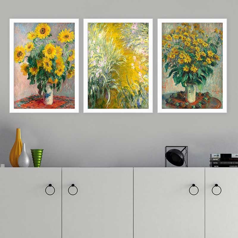 Claude Monet 3 Parça Beyaz Çerçeveli Tablo