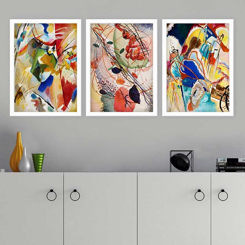 Wassily Kandinsky 3 Parça Beyaz Çerçeveli Tablo