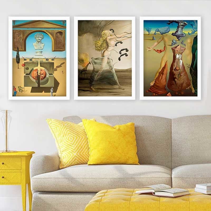 Salvador Dali 3 Parça Beyaz Çerçeveli Tablo