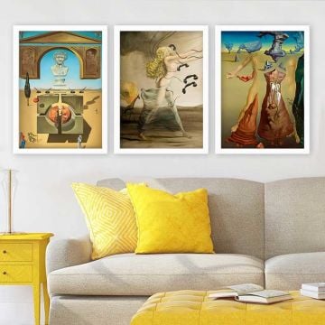 Salvador Dali 3 Parça Beyaz Çerçeveli Tablo