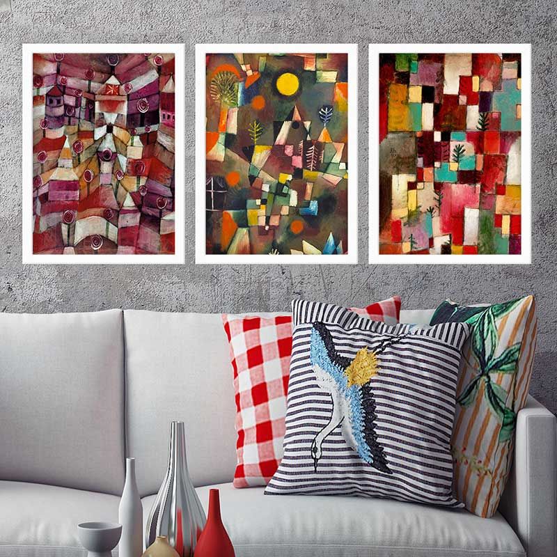 PAUL KLEE 3 Parça Beyaz Çerçeveli Tablo