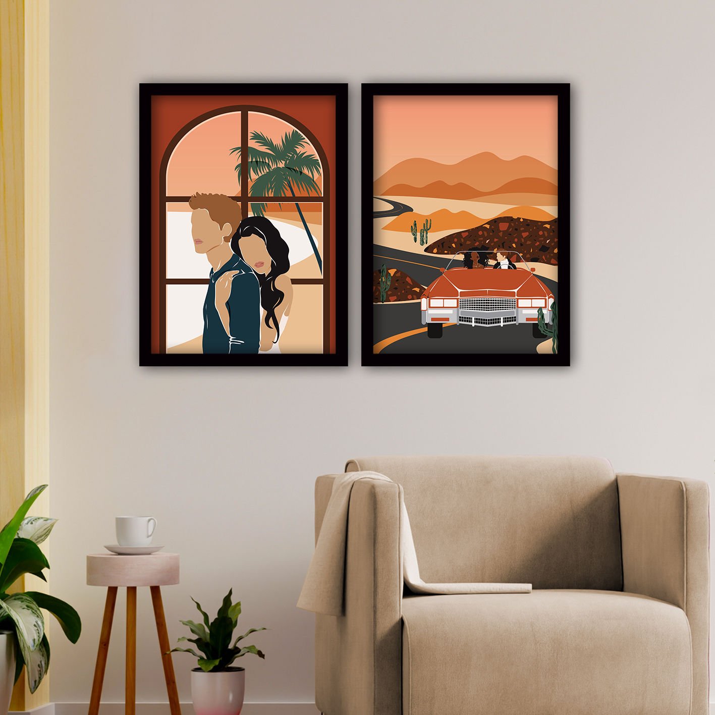 2 Parçalı Siyah Çerçeveli Tablo 35cm x 45cm