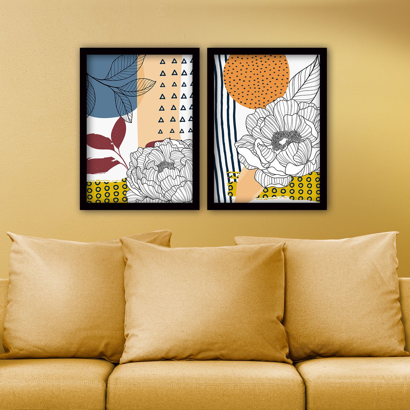2 Parçalı Siyah Çerçeveli Tablo 55cm x 75cm